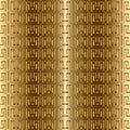 Greek key meanders gold 3d vector seamless pattern. Textured orn Royalty Free Stock Photo