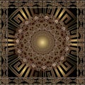 Greek key meanders round 3d mandala pattern. Ornamental grecian style greece square frame background. Tribal  geometric abstract Royalty Free Stock Photo