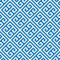 Greek key seamless pattern background in blue and white. Vintage and retro abstract ornamental design. Simple flat
