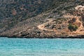 Greek landscape - rocky mountain and Aegean sea.