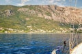 Greek landscape from a sailing boat Royalty Free Stock Photo