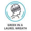 Greek in a laurel wreath thin line icon, sign, symbol, illustation, linear concept, vector