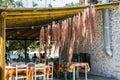 Greek Life Octopus Hanging Thassos Aliki Restaurant Royalty Free Stock Photo