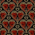 Greek love hearts vector seamless pattern. Ornamental ethnic sty
