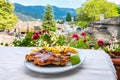 Greek lunch. Metsovo, Greece Royalty Free Stock Photo