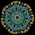 Greek mandala pattern. Colorful patterned geometric background. Ethnic style Paisley flowers, leaves, geometry shapes