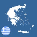 Greek map silhouette and national flag of Greece vector illustration isolated on blue Royalty Free Stock Photo
