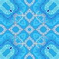 Greek marine seamless pattern. Vector blue ornamental background. Tribal ethnic style repeat backdrop. Geometric ornament with