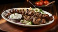 greek meal plate of souvlaki