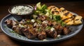 greek meal plate of souvlaki