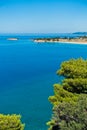 Greek mediterranean coast with beautiful blue tones of Aegean sea in Sithonia Royalty Free Stock Photo