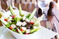 Greek Mediterranean salad with feta cheese, tomatoes and peppers Royalty Free Stock Photo