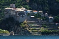 Greek monastery on a coast of aegean sea below the holy mountain Athos