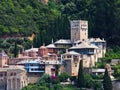 Greek monastery on a coast of aegean sea below the holy mountain Athos