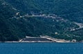 Greek monastery on a coast of aegean sea below the holy mountain Athos