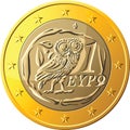 vector Greek money gold coin one euro featuring owl Royalty Free Stock Photo