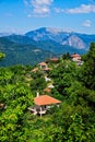 Greek Mountain Landscape; Lush Greenery and Blue Mountains Royalty Free Stock Photo