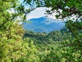 Greek Mountain Landscape, With Small Church on Mid Distance Hill, Greece Royalty Free Stock Photo