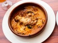 Greek moussaka from baked eggplant, tomato, minced lamb meat Royalty Free Stock Photo