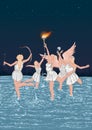 Greek muses dancing on the water