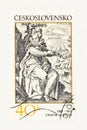 Greek Muse of Lyric Poetry Euterpe on Postage Stamp