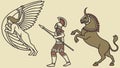 Greek Mythology Warrior and Creature - Epic Ancient Scenes, vector design Generative AI Royalty Free Stock Photo