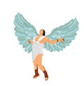 Greek mythology winged man Icarus vector illustration isolated on white background.
