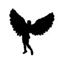 Greek mythology winged man Icarus vector silhouette illustration isolated on white background.