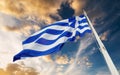 Greek flag waving at sunset Royalty Free Stock Photo