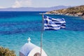 Greek National Flag Seascape Royalty Free Stock Photo