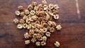 Greek nuts in a nest on a wooden table