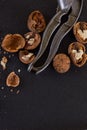 Greek nuts whole and split, the Nutcracker Royalty Free Stock Photo