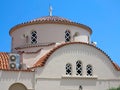 Greek old church with brown roof over blue sky Royalty Free Stock Photo