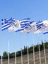 Greek and Olympic flags flying at the Panathenaic Stadium, Athens, Greece Royalty Free Stock Photo