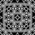 Greek ornamental black and white vector seamless pattern. Floral ethnic style background. Repeat decorative monochrome Royalty Free Stock Photo