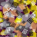 Greek ornamental colorful cubes seamless pattern. Geometric tribal background. Repeat ethnic style backdrop.Flying cubes. Chalck
