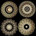 Greek ornamental vector round mandala patterns set. Floral ornate background. Geometric greek key meanders ancient ornaments. Royalty Free Stock Photo