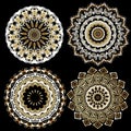 Greek ornamental vector round mandala patterns set. Floral ornate background. Geometric greek key meanders ancient ornaments. Royalty Free Stock Photo