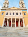 Greek Orthodox Church Agios Nikolaos at Syros island Ermoupoli Cyclades Greece. Vertical