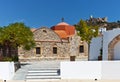 Greek orthodox Church in Asklipio village on Rhodes island at sunny day Royalty Free Stock Photo