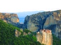 Monastery on cliff ledge in Meteora, Greece Royalty Free Stock Photo