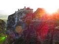 Sun drenched monastery in Meteora, Greece Royalty Free Stock Photo