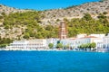 The Greek Orthodox Monastery of Taxiarchis Mihail Panormitis on Island of Symi  Rhodes, Greece Royalty Free Stock Photo