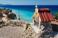 A Greek orthodox shrine on Aegean coastline on island of Rhodes