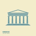 Greek parthenon icon in flat style with scuffing effect