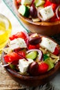 Greek pasta salad.style rustic. Royalty Free Stock Photo