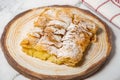 Greek pastry Bougatsa with phyllo dough and semolina custard cream.