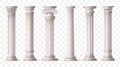 Greek pillars. Roman ancient columns from 3d marble greece temple, antique corinthian sculpture. Classic colonnade with
