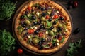 Greek Pizza Vegetarian, Top View. Generative AI Royalty Free Stock Photo