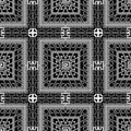 Greek plaid tartan seamless pattern. Vector modern monochrome background. Greek key, meanders. Square frames, borders, symbols, Royalty Free Stock Photo